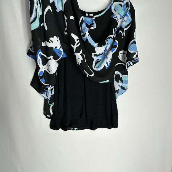 Elle Womens 2 PC Blouse Skirt Set Size L Black Blue Floral Print - Picture 3 of 10